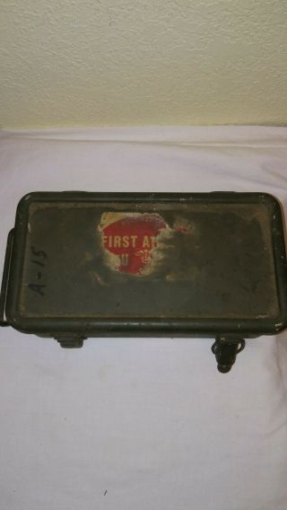 Vintage Us First Aid Kit General Purpose Unit Metal Box & Contents Military