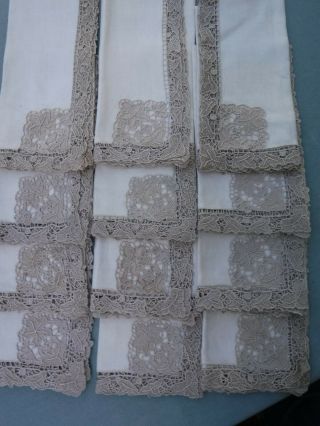 12 Point De Venise Lace & Linen Napkins 20 " Acorn Oak Leaf