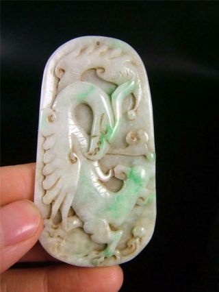 Fine Old Chinese Jadeite Emerald Jade Pendant Netsuke Phoenix Image