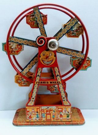 Vintage J.  Chein Hercules Tin Litho Ferris Wheel Wind Up Toy