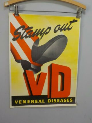 Ww2 Era Propaganda Poster Stamp Out Vd Venereal Diseases Dated 1944