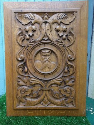 19thc Gothic Wooden Oak Panel With Gargoyle Head Carvings C1890s