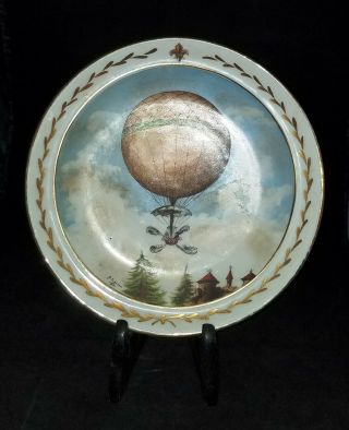 Antique French Balloon Plate Sign J Siquier 1831 Hand Painted Paste Porcelain