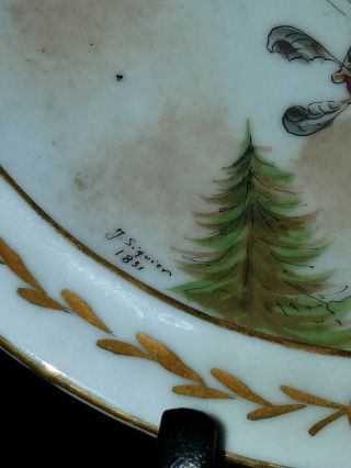 Antique French Balloon Plate Sign J Siquier 1831 Hand Painted Paste Porcelain 3