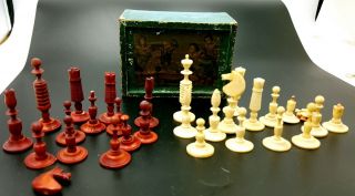 19th Century Carved Bovine Bone Chess Set