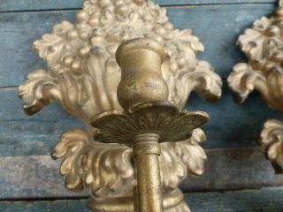 pr antique primitive early 19thc grape basket brass repousse candle wall sconce 2