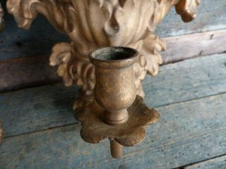 pr antique primitive early 19thc grape basket brass repousse candle wall sconce 3