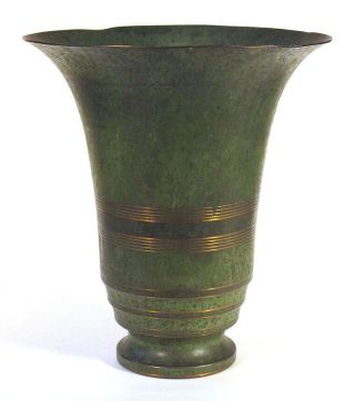 1920s Scarce Vintage Extra Large Carl Sorensen Bronze Vase Art Deco 10.  5 " Green
