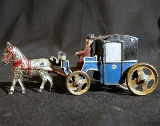 Antique German Tin Penny Toy Fancy Horse Drawn Closed Carriage