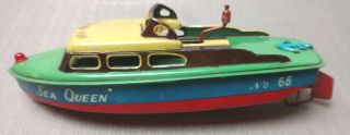 Rare Vintage Wind - Up Sea Queen Tin Boat No 68 Japan