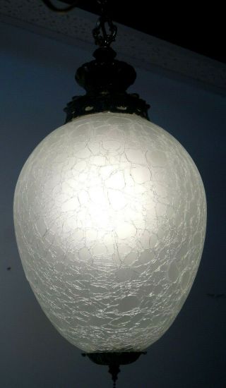 Vintage 1960s 70s Swag Light Snow White Crackle Satin Glass Lamp