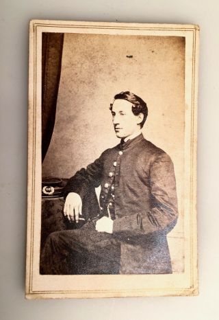 Antique Cdv Photograph Civil War Soldier Young Man With Cap