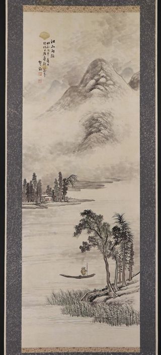 Japanese Hanging Scroll Art Painting Sansui Landscape Mori Kinseki E7392