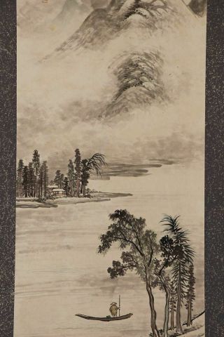 JAPANESE HANGING SCROLL ART Painting Sansui Landscape Mori Kinseki E7392 4