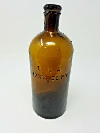 Antique U.  S.  A.  Hospital Department Quart Bottle Olive Amber Near Civil War