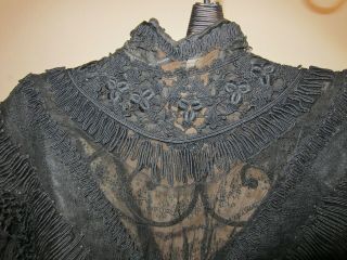 C.  1880 Antique French Black Lace & Satin Dress