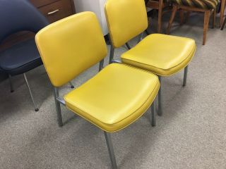 Pair Mid Century United Chair Co Yellow Vinyl Chairs Eames Era Retro