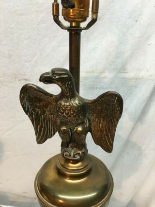 Vintage Pair Brass USA Eagle Mid Century Table Lamps 3 Way Light Switch 5
