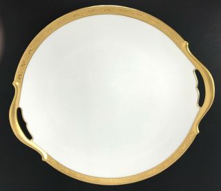 Antique (1907 - 1919) Rare T.  V.  Limoges Ornate Gold Rim Serving Platter W/ Handles