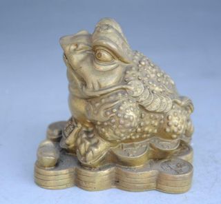 Chinese Old Fengshui Copper Golden Toad Wealth Coin Yuan Bao Statue B01