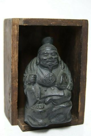 Interesting Old Chinese Bronze Figure With Seal Mark On Base In Wooden Box - Rare