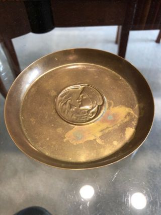 Art Nouveau English Brass Copper Maiden Dish Tray Joseph Sankey & Son Js&sb