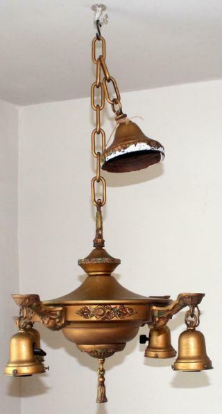 Antique Art Nouveau Metal Chandelier Ceiling Fixture