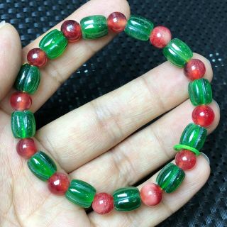 Chinese Collectible Red & Green Jadeite Jade Rare Handwork Melon Beads Bracelet