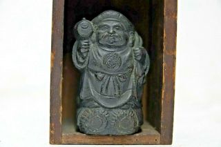 Interesting Old Chinese Bronze Figure With Seal Mark On Base In Wooden Box Rare