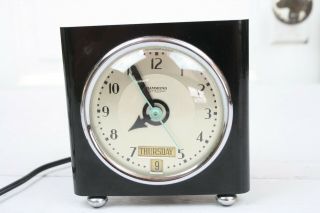 Hammond Synchronous Alarm Clock Black Bakelite Electric Silver Chrome Trim