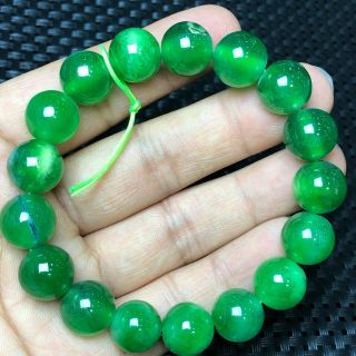 Rare Chinese Green Jadeite Jade Handwork Round Beads Collectible Wealth Bracelet
