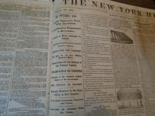 Newspapers York Herald,  April 1 - June 30,  1861 Start of Civil War 80 issues 8