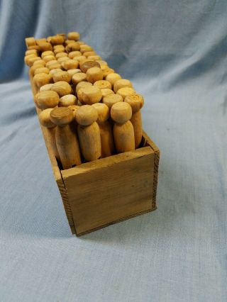 VTG 70 ANTIQUE WOOD CLOTHES PINS in WOOD CHEESE BOX 4 COUNTRY LAUNDRY DECOR 2