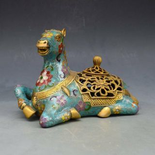 Chinese Vintage Brass Handwork Cloisonne Horse Incense Burner Qianlong Mark L11