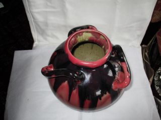 Belgium Art Deco Faiencerie Thulin Faience Art Pottery Vase 3 Handle,  Black Drip