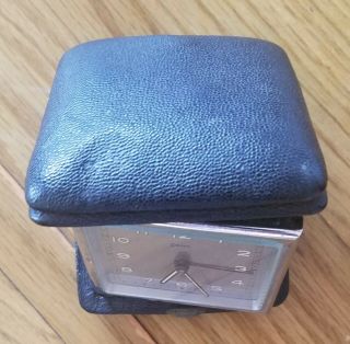 Swiza Swiss Made Vintage 8 day travel alarm Clock Leather Case 7 jewels 7