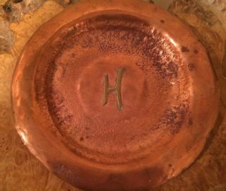 Arts & Crafts Mission Hammered Heavy Solid Copper Plate Brass H Monogram 8 7/8”