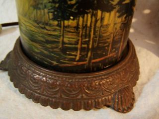 Antique SCENE IN ACTION Art Deco Table Lamp FOREST FIRE Cast Iron Night Light 6