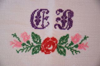 Antique Pure Linen Sheet Handmade Homespun Upholsteryfabric Purple Eb Monogram