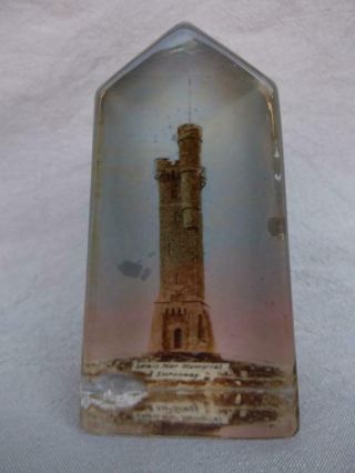 757 / 1920s Scottish Glass Paperweight Lewis War Memorial Stornoway