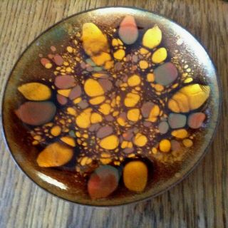 Vintage Win Ng Enamel On Copper Dish San Francisco Artist Ng Amber & Multi Color
