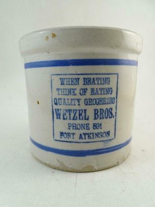 Antique Red Wing Beater Jar Egg Cream Wetzel Bros Fort Atkinson Wi Crock Vintage