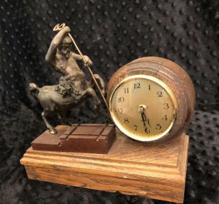 Vintage Mid Century Centaur Bronze Metal ? Wood Kienzle Desk Clock