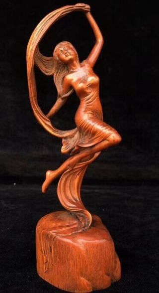 China Collectable Boxwood Handwork Carve Soul Dancer Elegant Belle Statue Noble