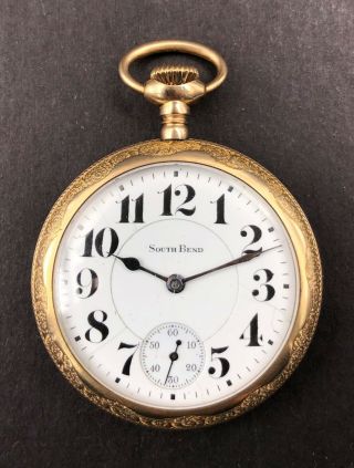 1912 South Bend 16s 21j Double Sunk Pocket Watch 227/2 721196 Engraved Gf Case