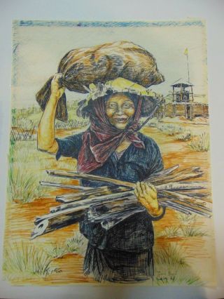 War Widow Pastel Drawing Art By Don Boyd Ca Lu? 1969 Vietnam War Trench Art