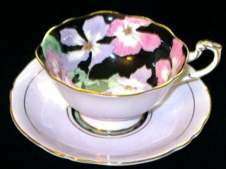 Vintage Paragon Lavender And Black Tea Cup & Saucer Pink Lavender Floral 1930s