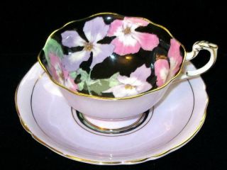Vintage Paragon Lavender and Black Tea Cup & Saucer Pink Lavender Floral 1930s 2