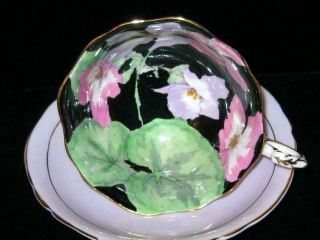 Vintage Paragon Lavender and Black Tea Cup & Saucer Pink Lavender Floral 1930s 4
