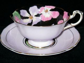 Vintage Paragon Lavender and Black Tea Cup & Saucer Pink Lavender Floral 1930s 5